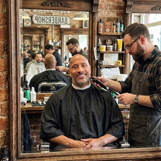 Bearded client getting a haircut in a barber chair